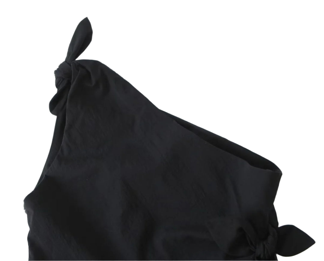 One Shoulder Bow Tie Mini Dress