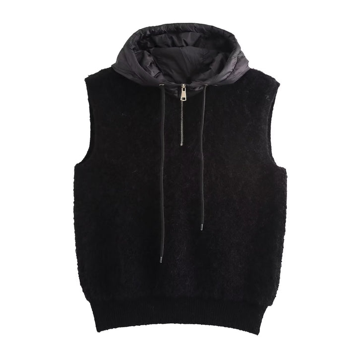 Casual Crop Zipper Hooded Knitted Vest