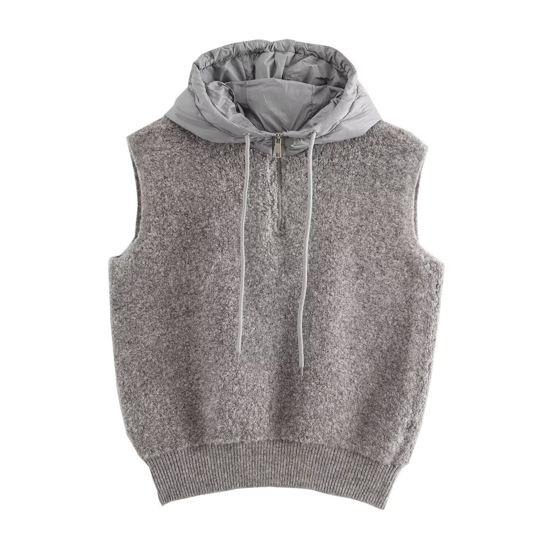 Casual Crop Zipper Hooded Knitted Vest