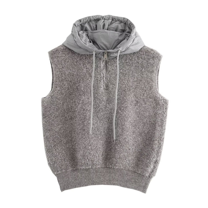 Casual Crop Zipper Hooded Knitted Vest