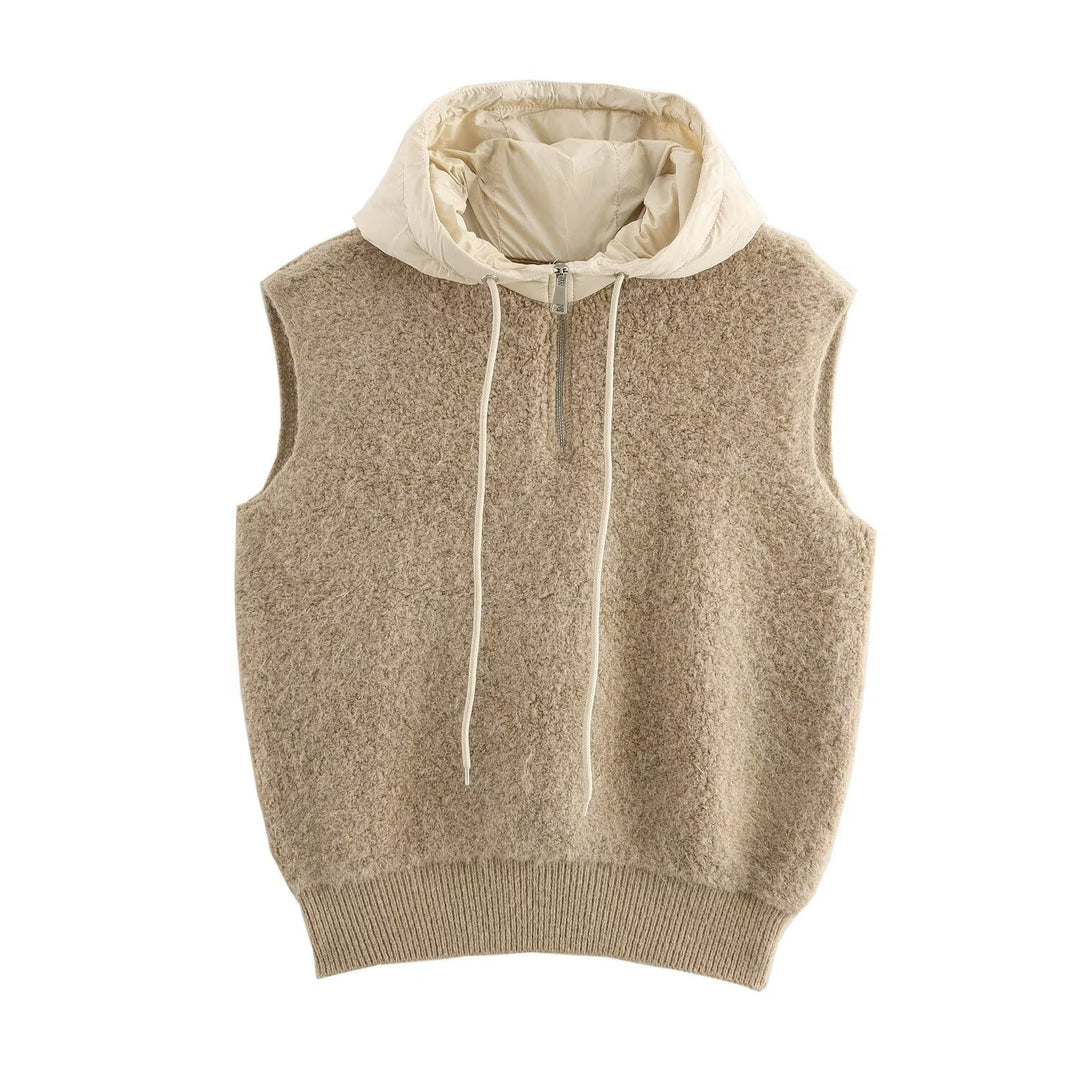 Casual Crop Zipper Hooded Knitted Vest