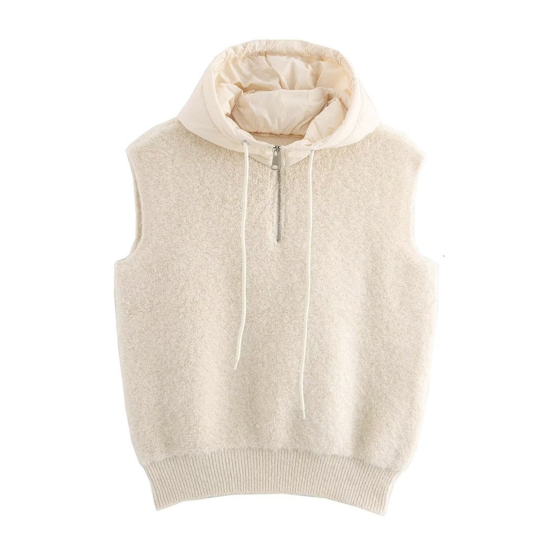 Casual Crop Zipper Hooded Knitted Vest