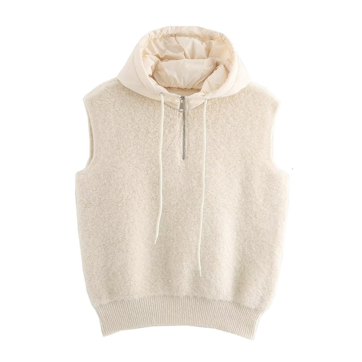 Casual Crop Zipper Hooded Knitted Vest