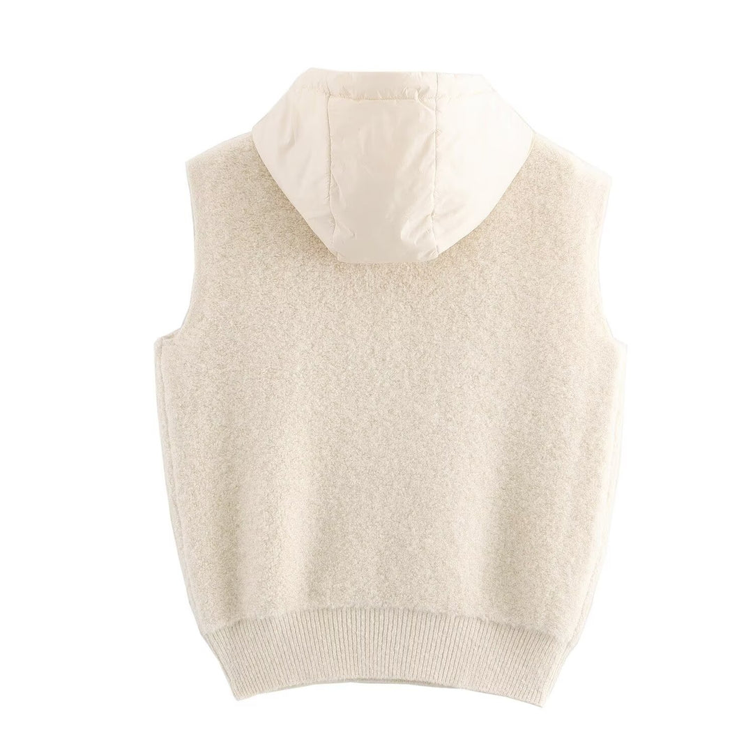Casual Crop Zipper Hooded Knitted Vest