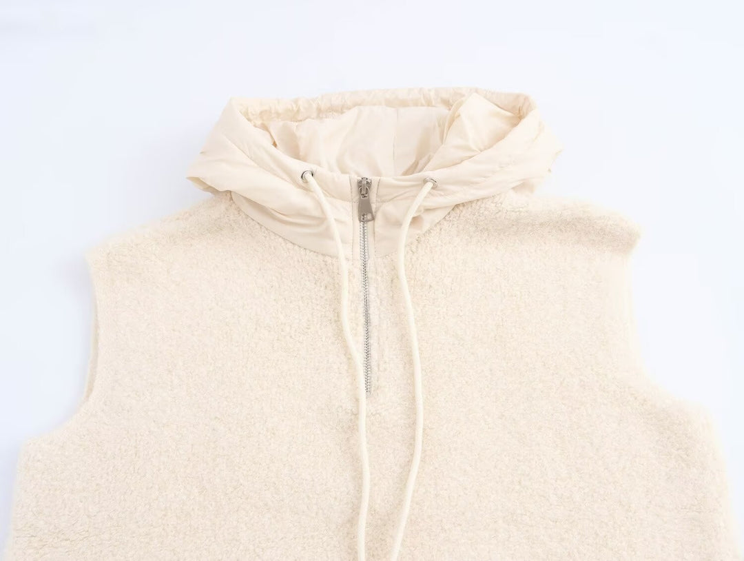Casual Crop Zipper Hooded Knitted Vest