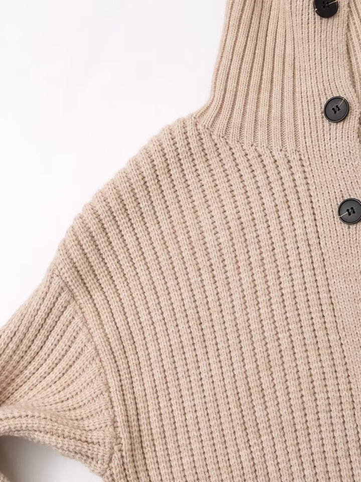 Long Knitted Button Down High Collar Cardigan