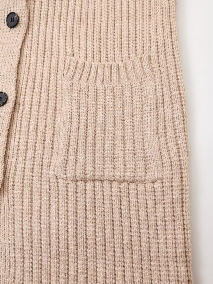 Long Knitted Button Down High Collar Cardigan