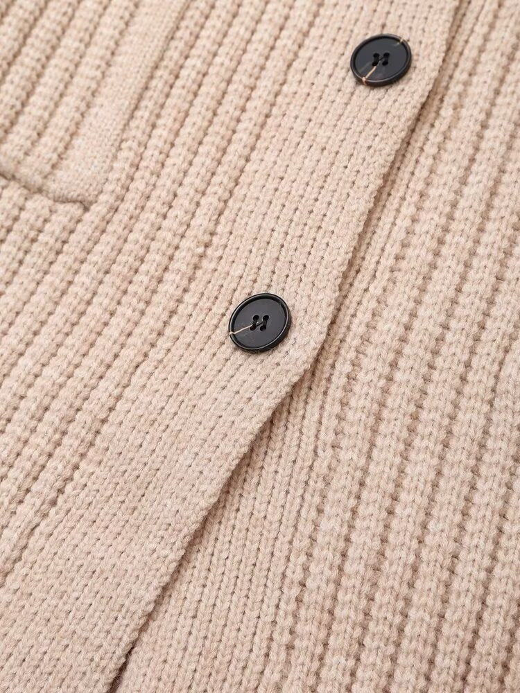 Long Knitted Button Down High Collar Cardigan