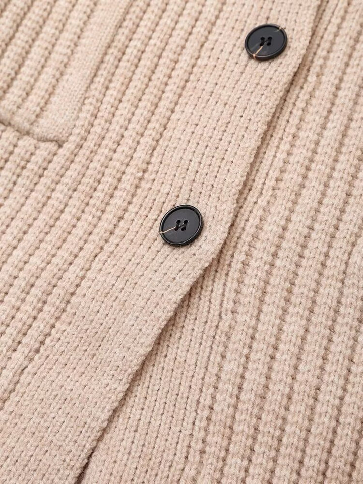 Long Knitted Button Down High Collar Cardigan