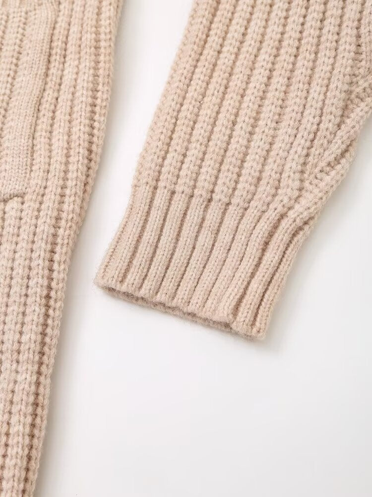 Long Knitted Button Down High Collar Cardigan