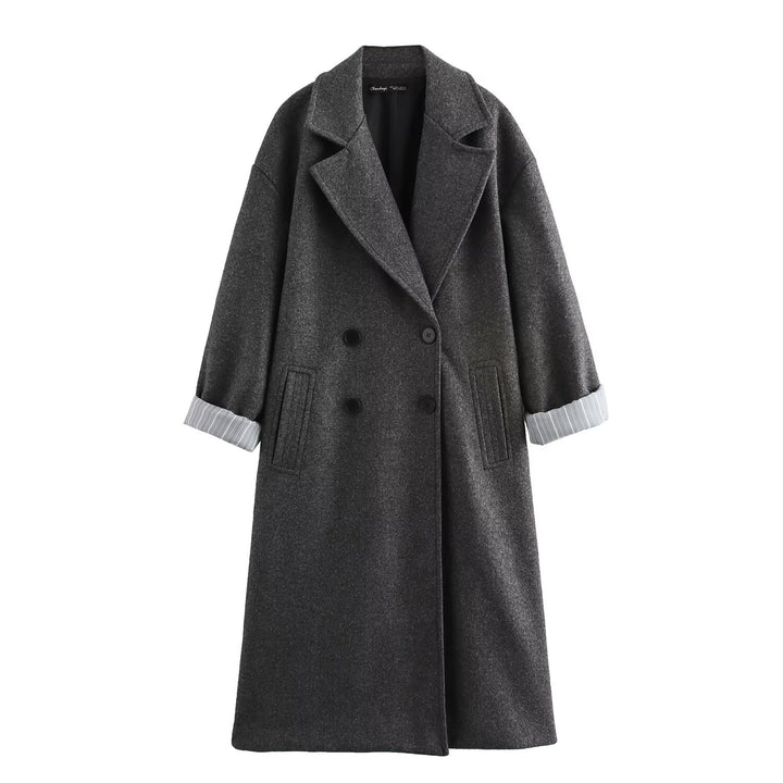 Oversized Vintage Striped Sleeve Cuffed Trench Coat