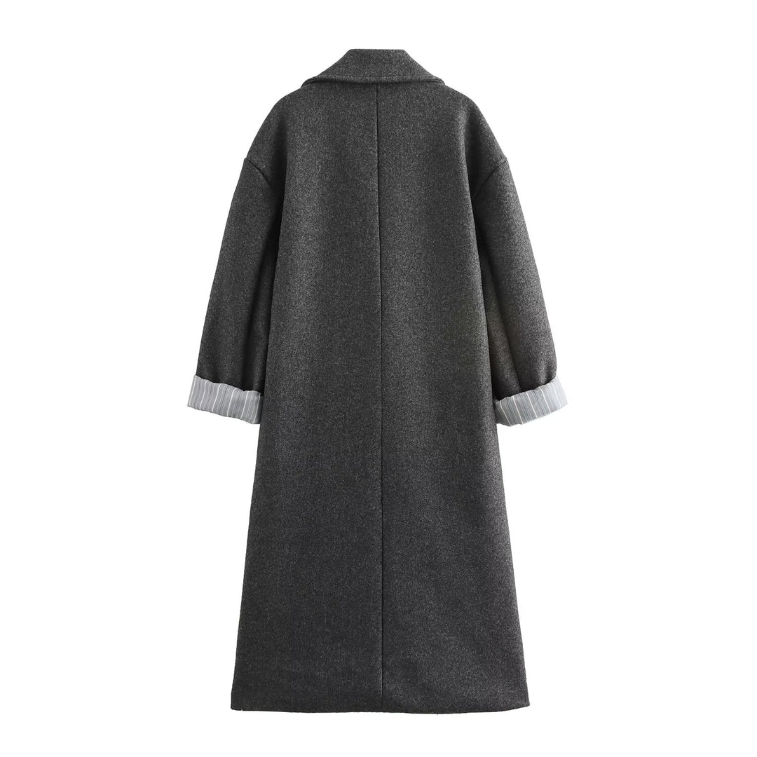 Oversized Vintage Striped Sleeve Cuffed Trench Coat