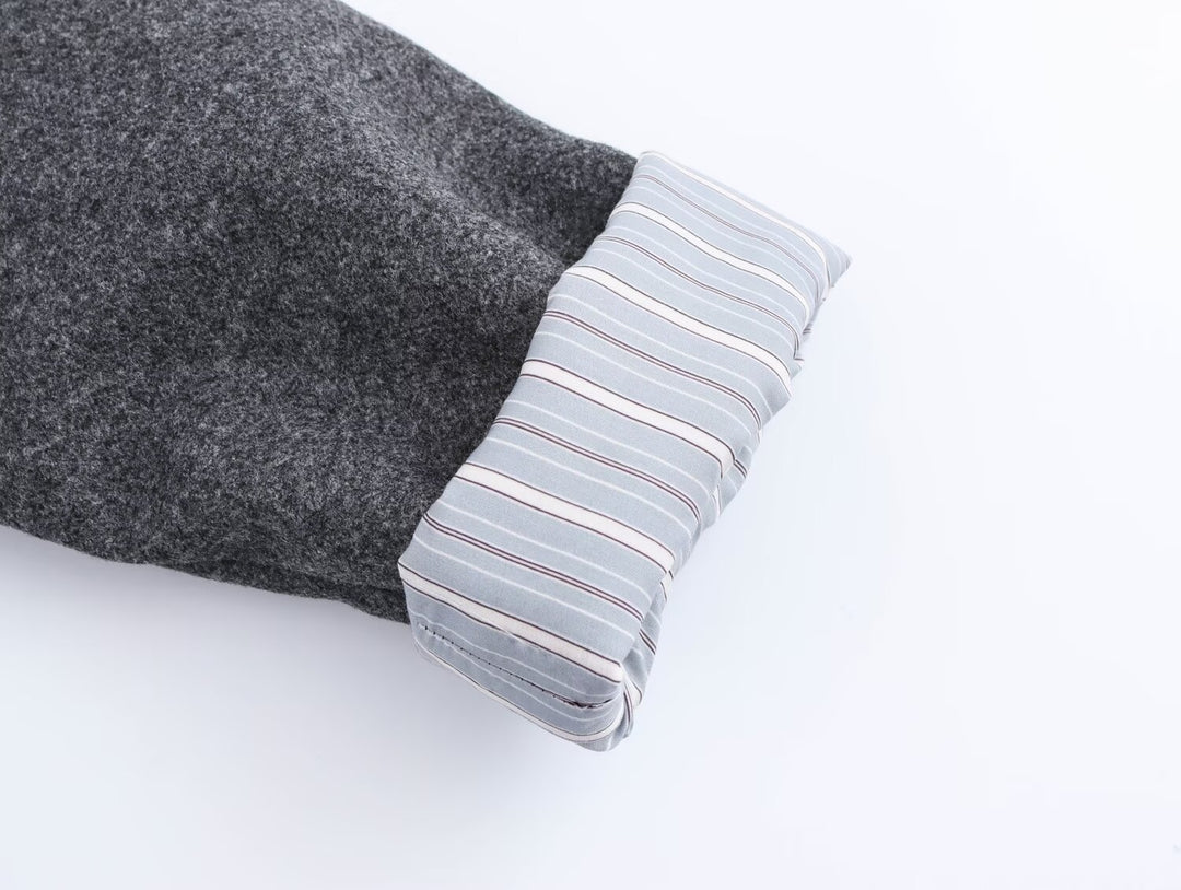 Oversized Vintage Striped Sleeve Cuffed Trench Coat