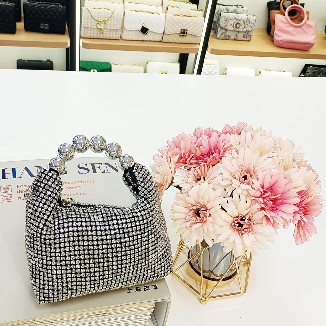 Rhinestone Metal Ball Handle Bag