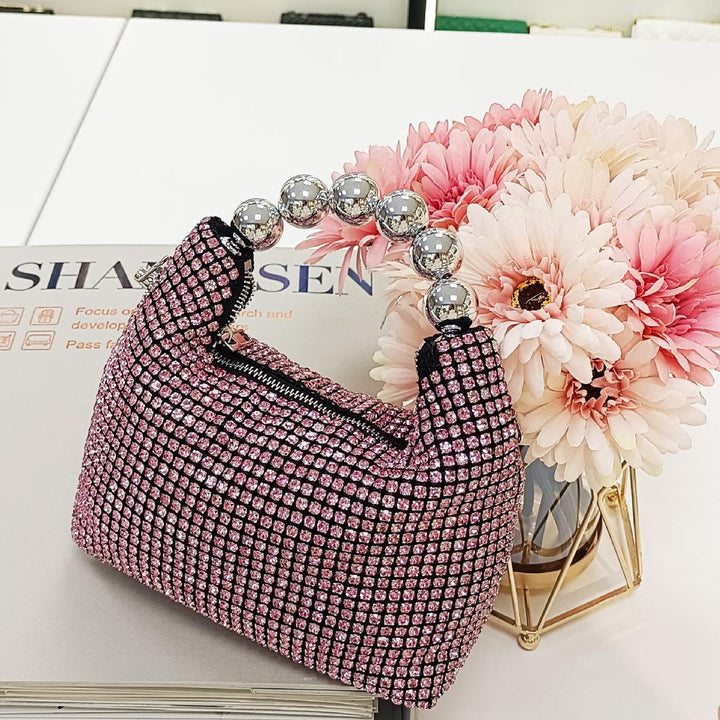 Rhinestone Metal Ball Handle Bag