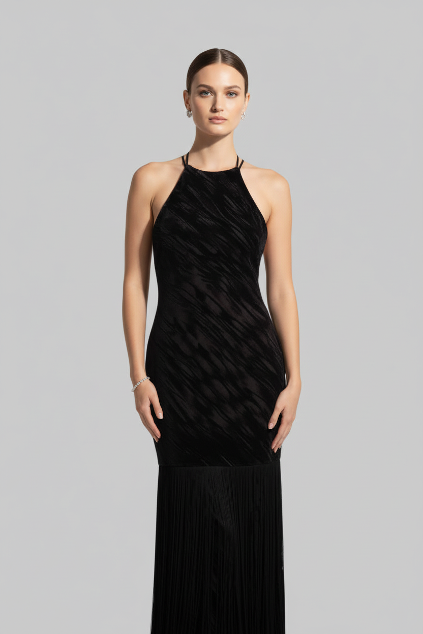 Velvet Tassel Midi Dress