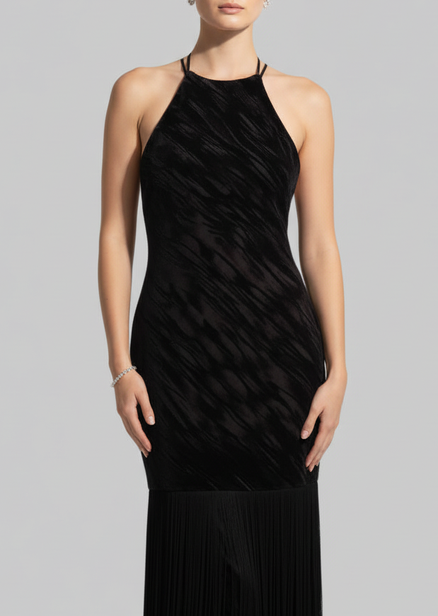 Velvet Tassel Midi Dress