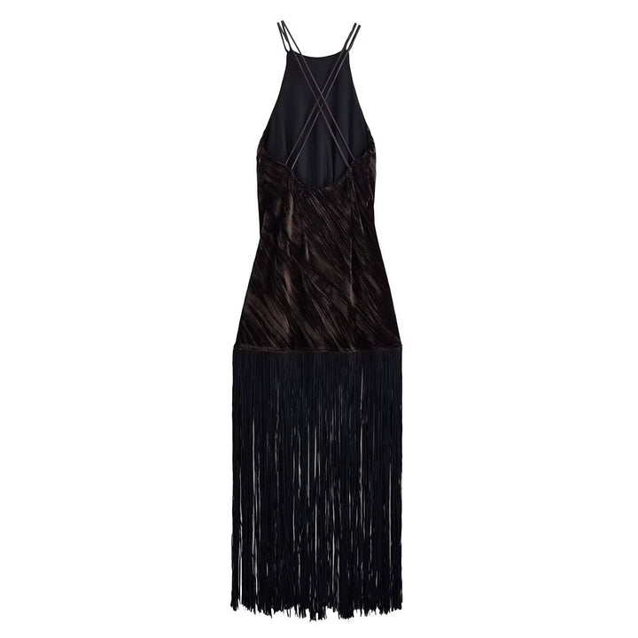 Velvet Tassel Midi Dress