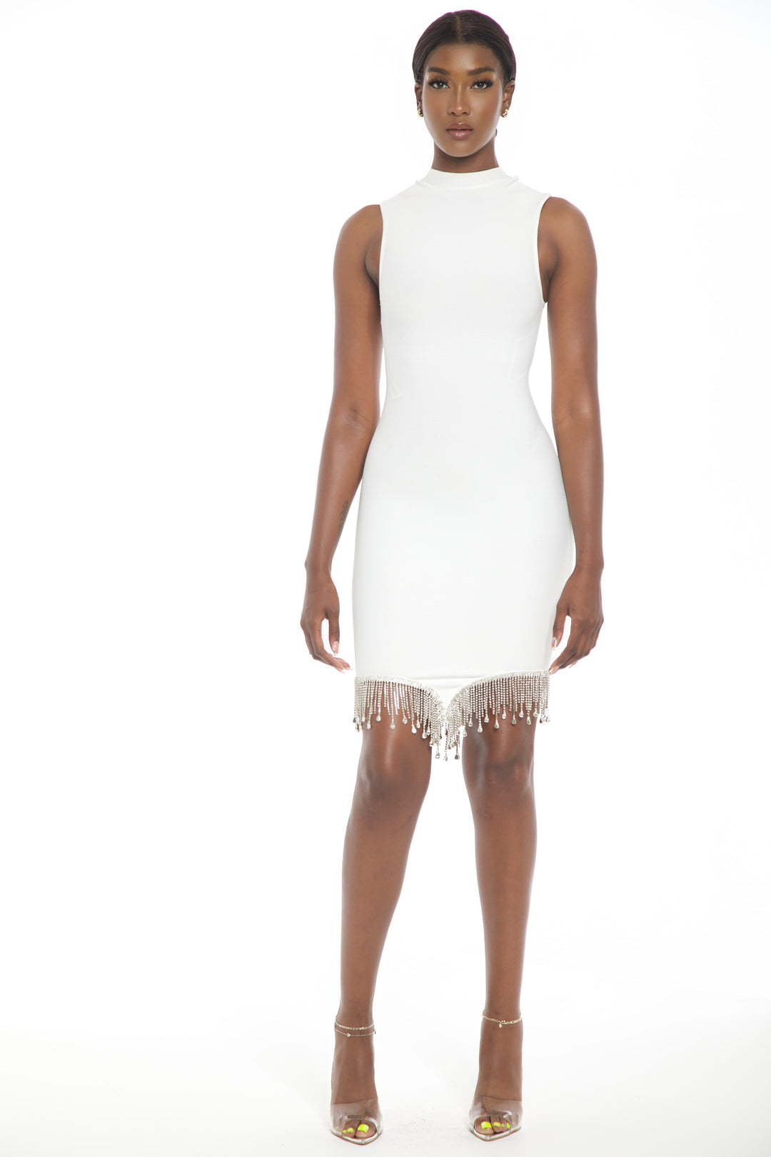 V Rhinestone Tassle Bandage Dress