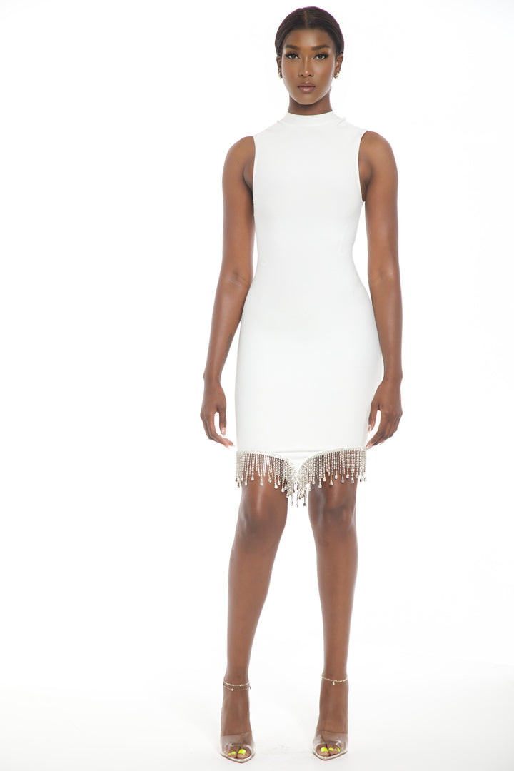 V Rhinestone Tassle Bandage Dress
