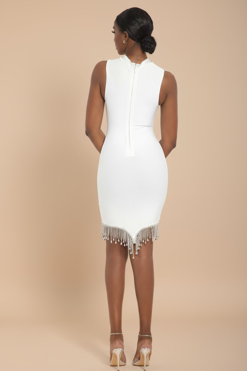 Rhinestone Tassel Hem Bodycon Dress