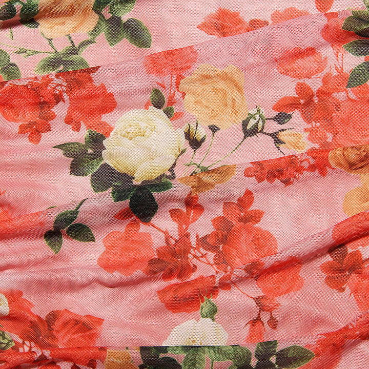 Mesh Printed Boning Long Sleeve Dress