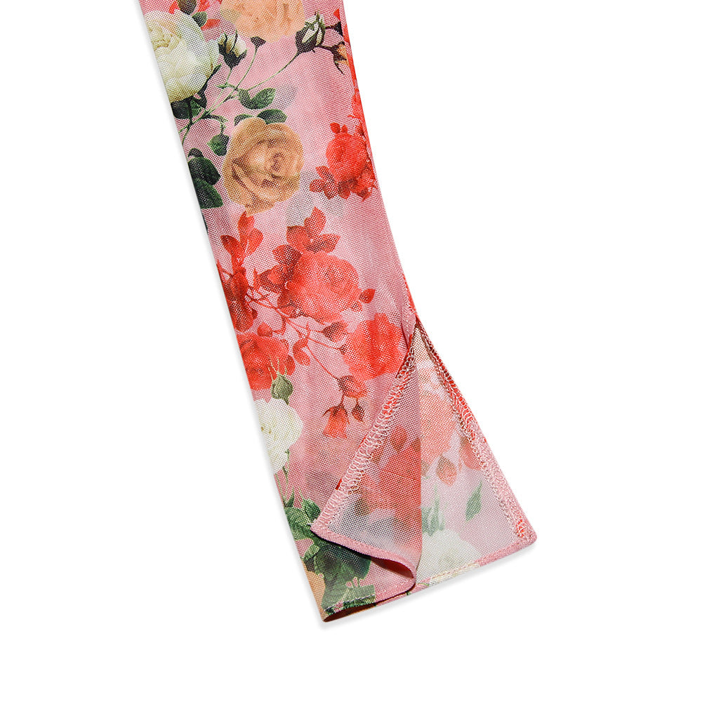 Mesh Printed Boning Long Sleeve Dress