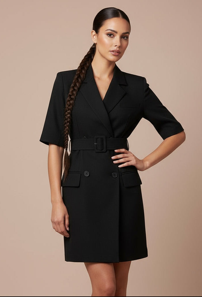 V-Neck Belted Midi Dress