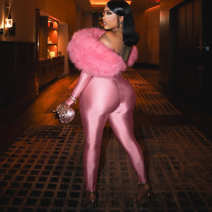 Off Shoulder Furry Jumpsuit