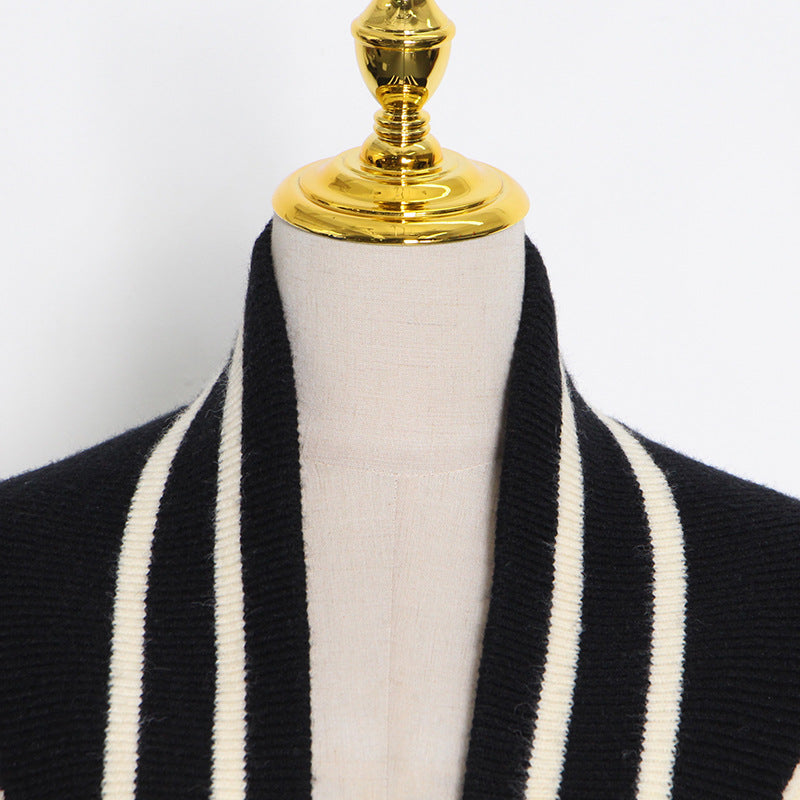 French Ivory and Black Lazy Knitted Cardigan