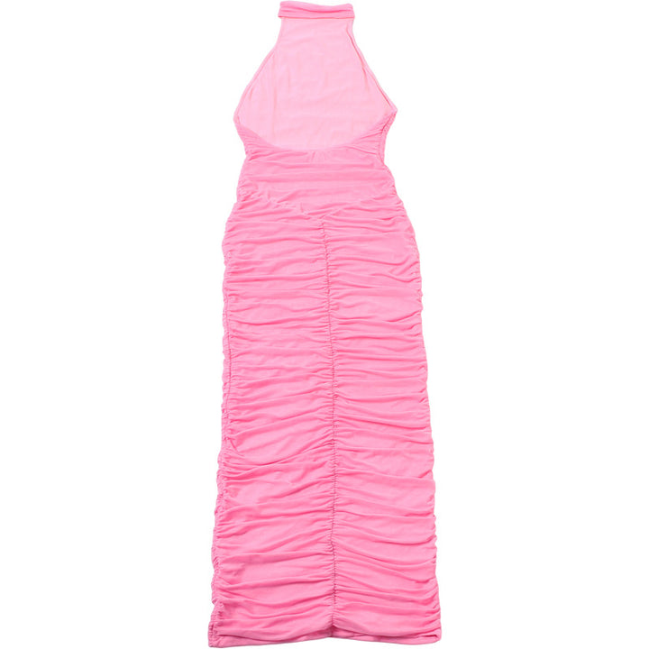 Halter Backless Pleated Mesh Dress