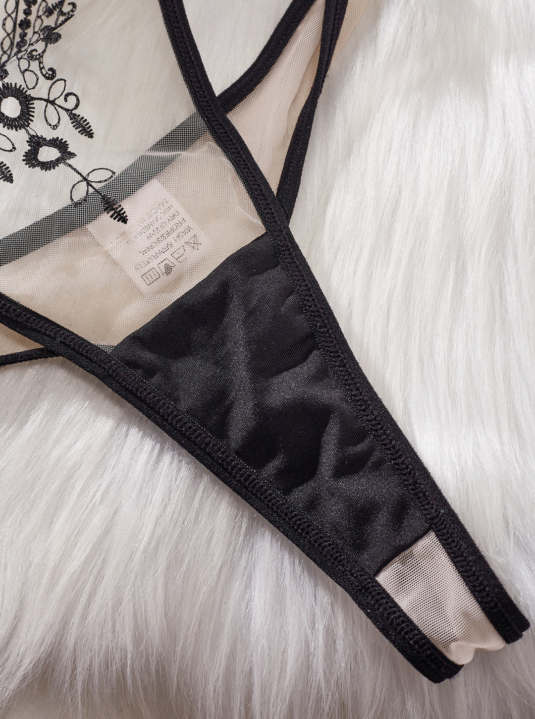 Floral Embroidered Mesh Three Piece Lingerie