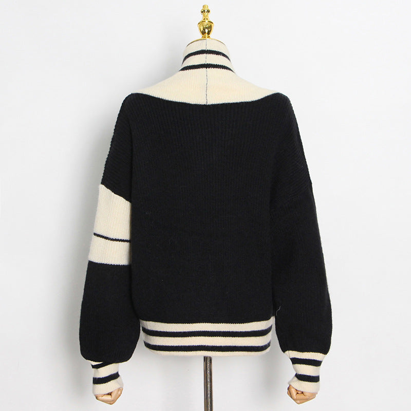 French Ivory and Black Lazy Knitted Cardigan