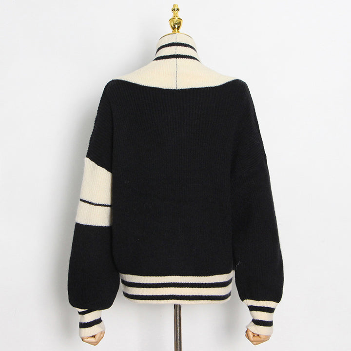 French Ivory and Black Lazy Knitted Cardigan