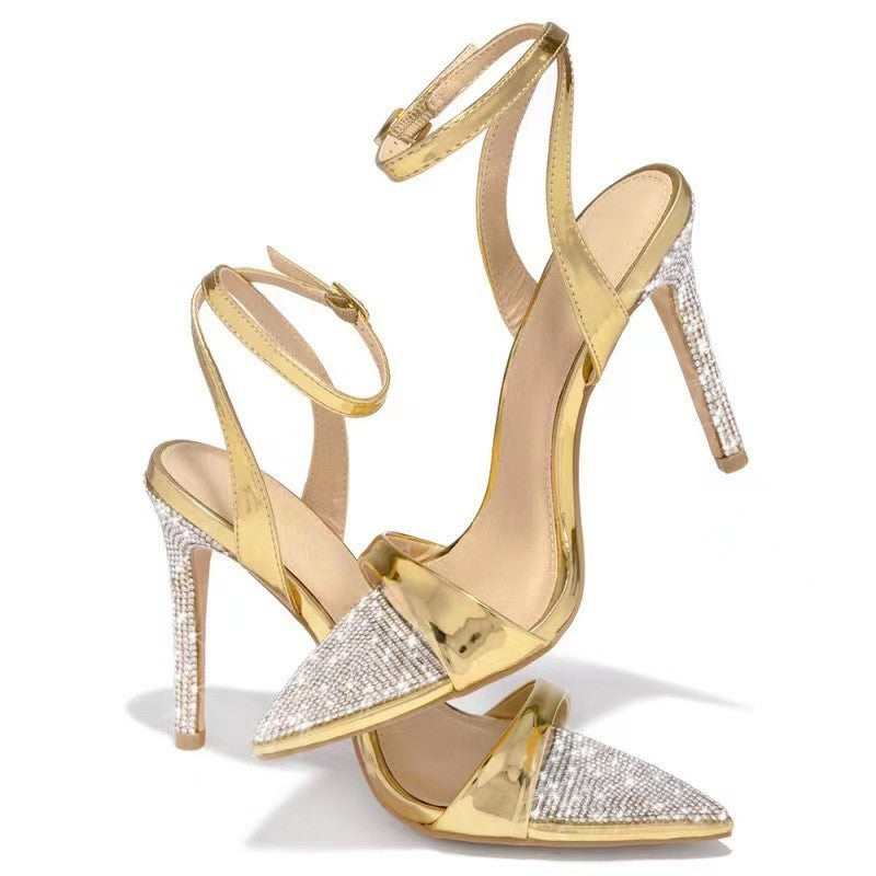 Buckle Rhinestone Stiletto Peep Toe Heels