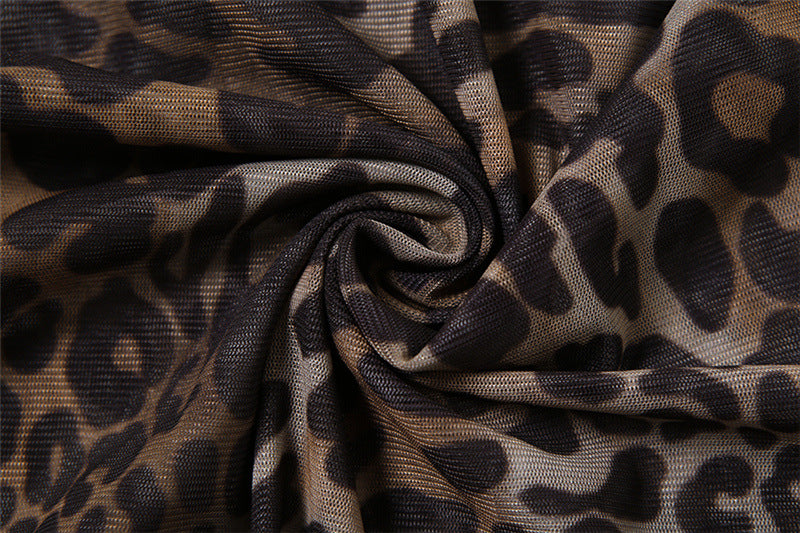 Leopard Print V Neck Sheer Mesh Camisole Sling