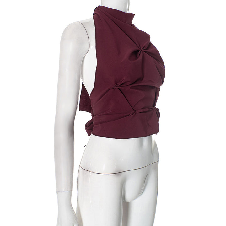 Burgundy Pleated Halter Top