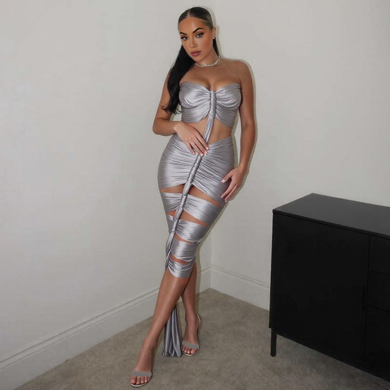 Backless Pleated Strapless Dress