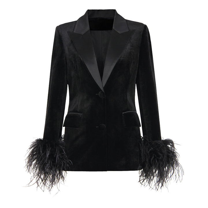 Velvet Ostrich Feather Blazer