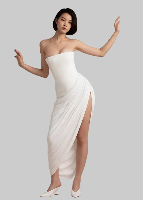 Strapless Twill Pleated Dress