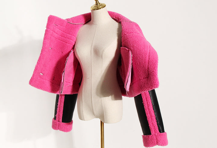 Pink and Black Vegan Leather Motorcycle Jacket