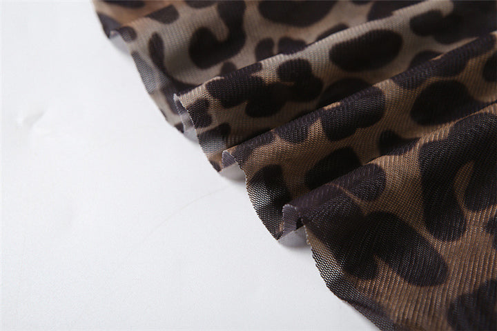 Leopard Print V Neck Sheer Mesh Camisole Sling