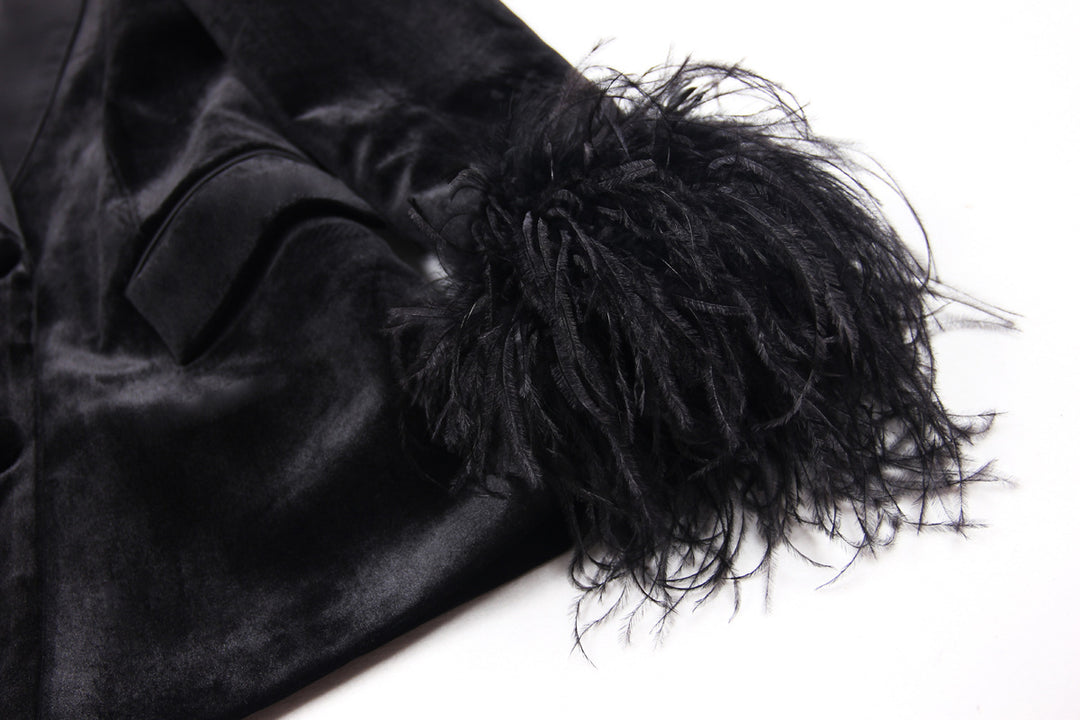 Velvet Ostrich Feather Blazer