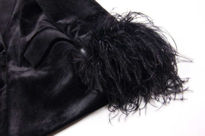 Velvet Ostrich Feather Blazer