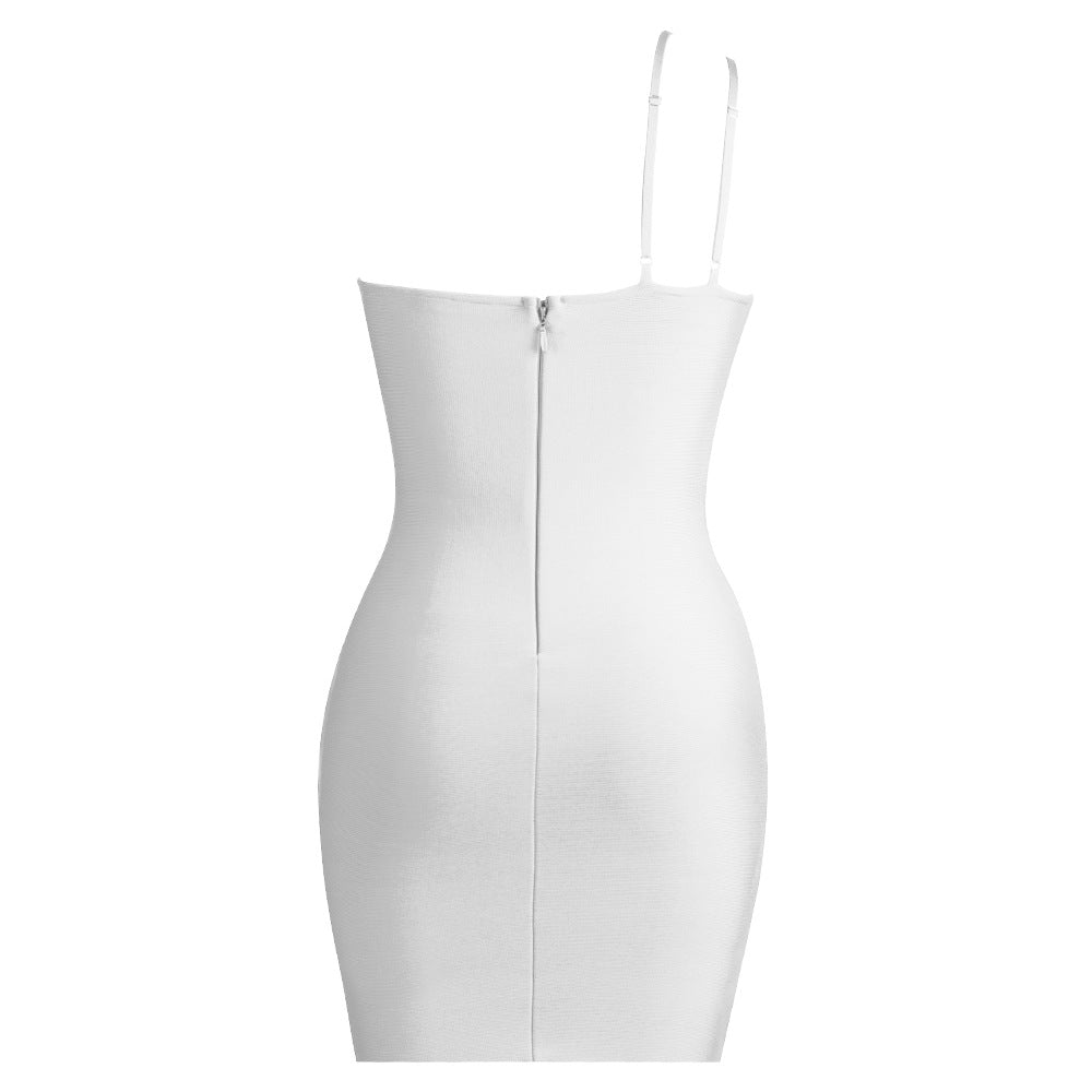 One Shoulder Rhinestone Curve Dress