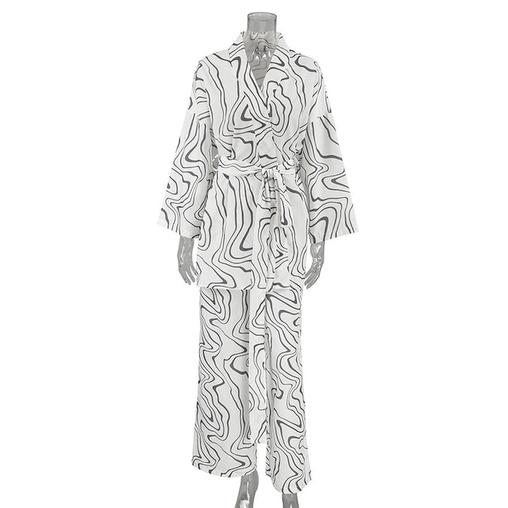 Printed Cardigan Long Sleeve Breathable Pajamas