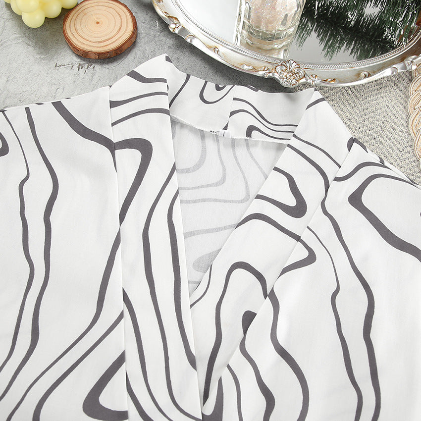 Printed Cardigan Long Sleeve Breathable Pajamas