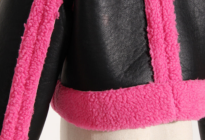 Pink and Black Vegan Leather Motorcycle Jacket