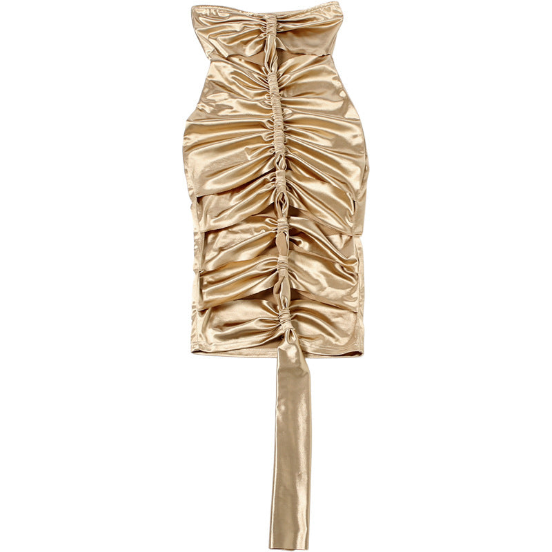 Backless Pleated Strapless Dress