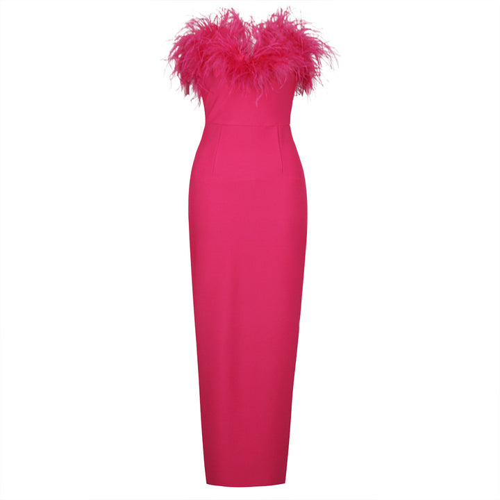 Strapless Feather Midi Dress